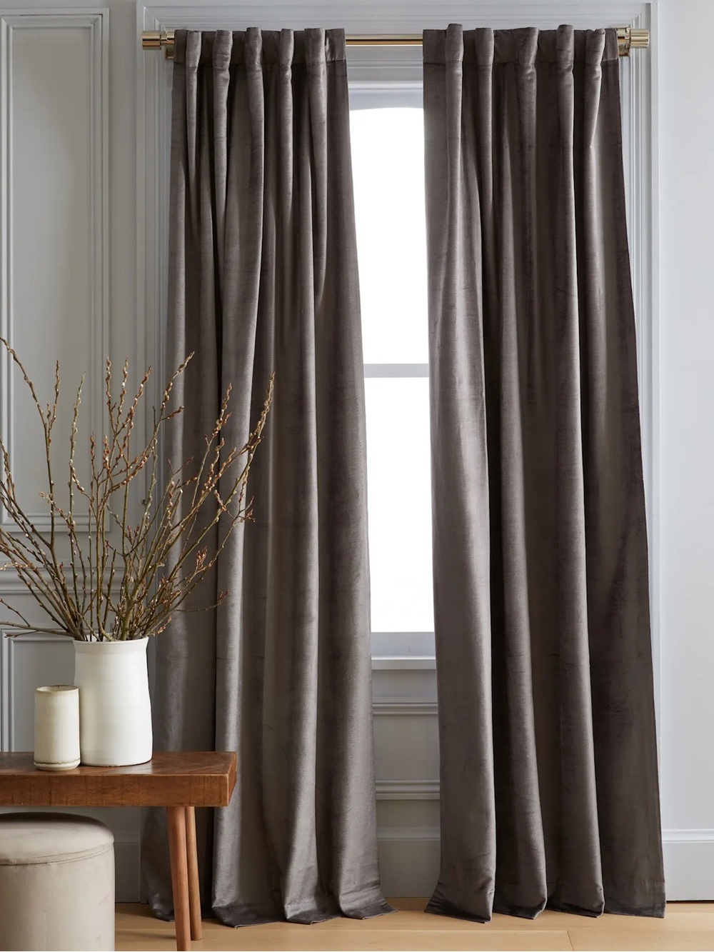 NWT QUINCE Set Of 2 48x96 Luster Velvet Curtains Slate 8924